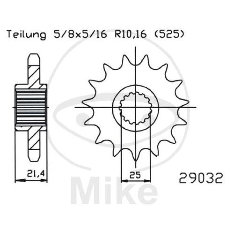 Ritzel, 16Z, Teil.: 525, feinverzahnt, Innen Ø : 25/28