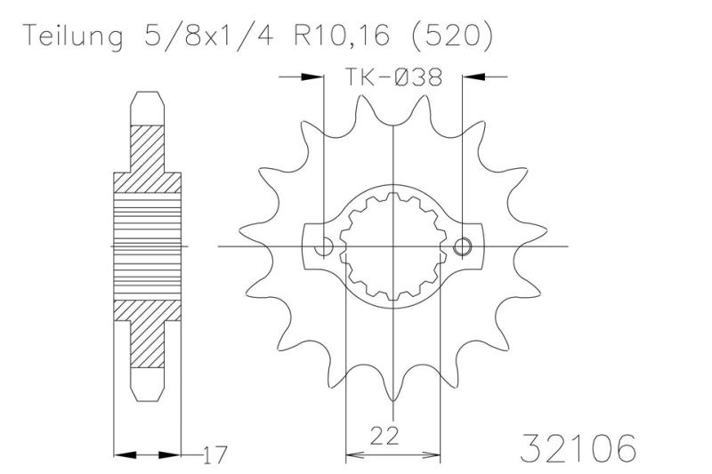 Kettenritzel, 14 Zähne