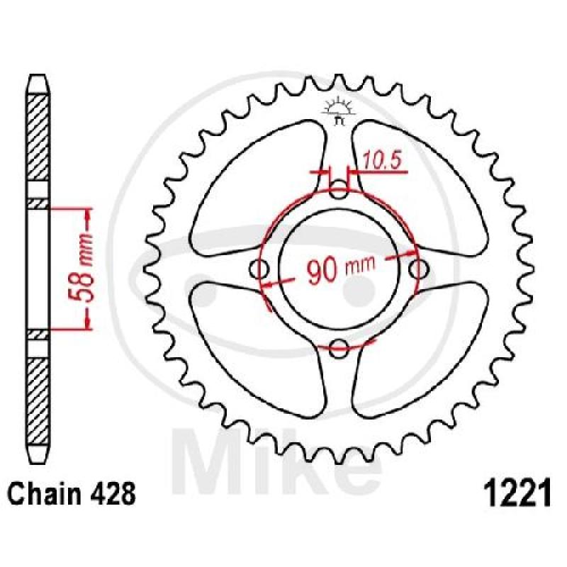 Kettenrad, 45Z, Teil.: 428, Innen Ø : 058, Lochkr.: 090