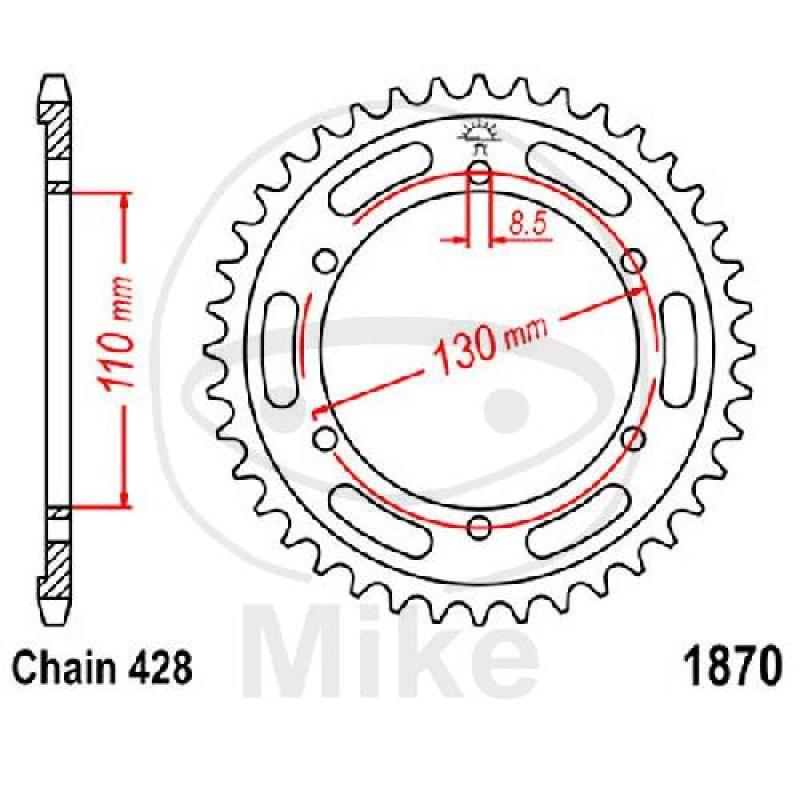 Kettenrad, 44Z, Teil.: 428, Innen Ø : 110, Lochkr.: 130
