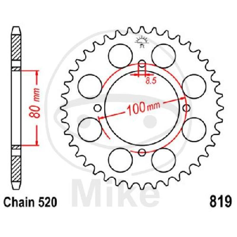 Kettenrad, 46Z, Teil.: 520, Innen Ø : 080, Lochkr.: 100