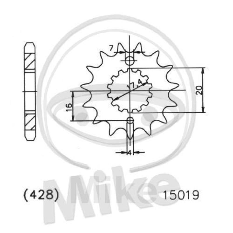 Ritzel, 16Z, Teil.: 428, feinverzahnt, Innen Ø : 17.4/20