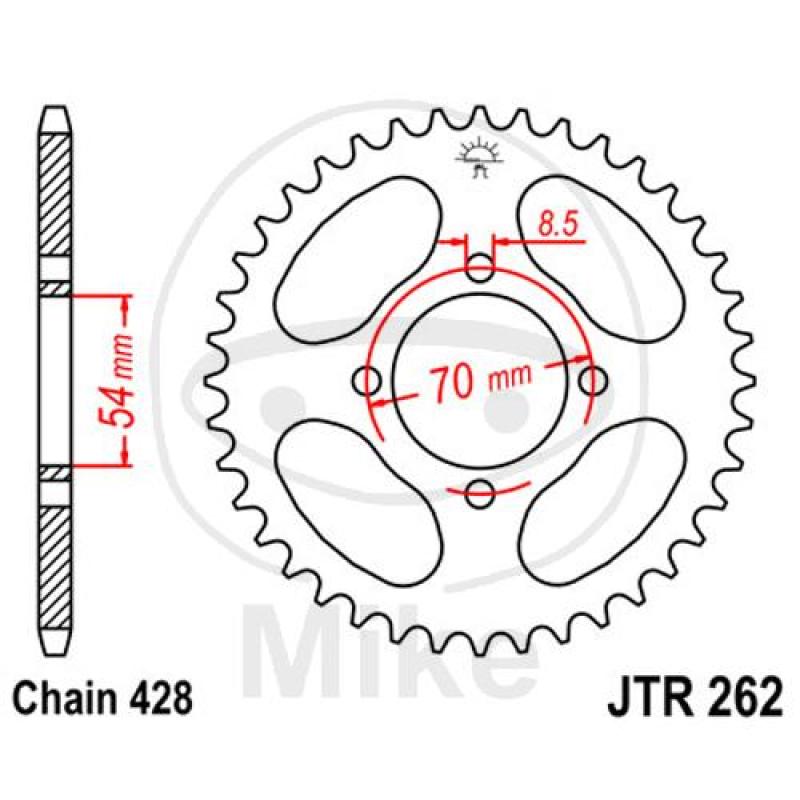 Kettenrad, 40Z, Teil.: 428, Innen Ø : 054, Lochkr.: 070