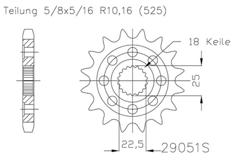 Kettenritzel Sport, 17 Zähne, 525er Teilung