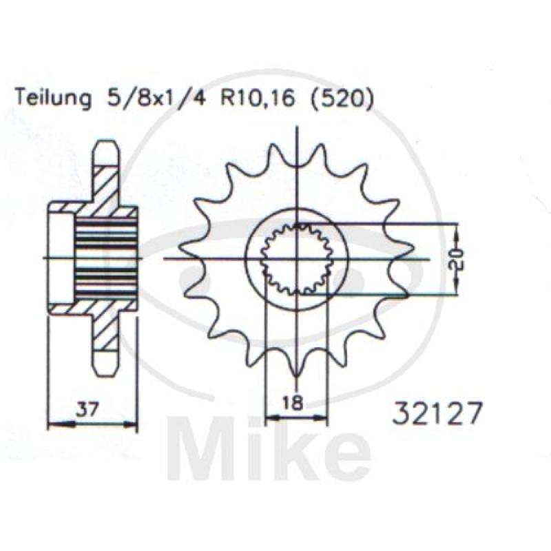 Ritzel, 18Z, Teil.: 520, feinverzahnt, Innen Ø : 21.4/25