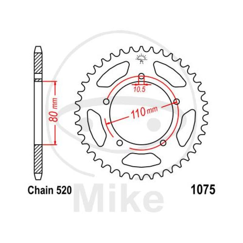 Kettenrad, 39Z, Teil.: 520, Innen Ø : 080, Lochkr.: 110