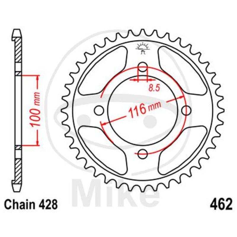 Kettenrad, 50Z, Teil.: 428, Innen Ø : 100 , Lochkr.: 116