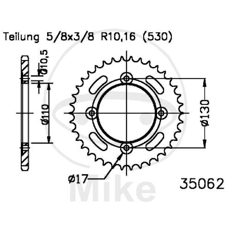 Kettenrad, 36Z, Teil.: 530 schwarz, Innen Ø : 110, Lochkr.: 130