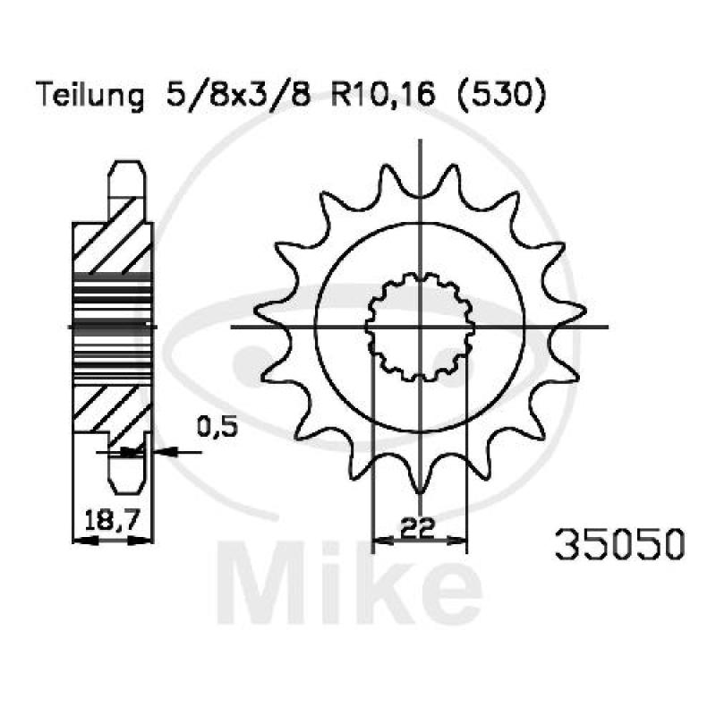 Ritzel, 14Z, Teil.: 530, feinverzahnt, Innen Ø : 22/25