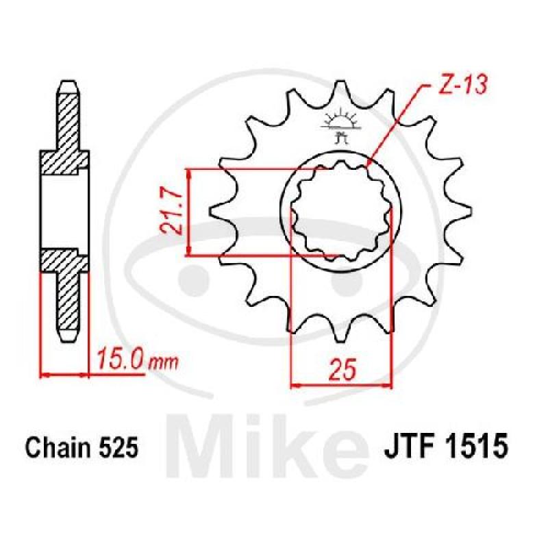 Ritzel, 15Z, Teil.: 525, feinverzahnt, Innen Ø : 21.6/25