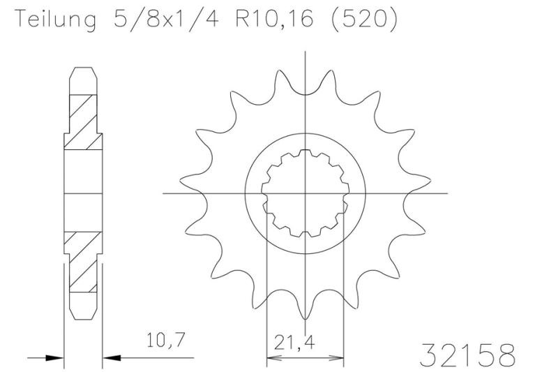 Kettenritzel, 16 Zähne