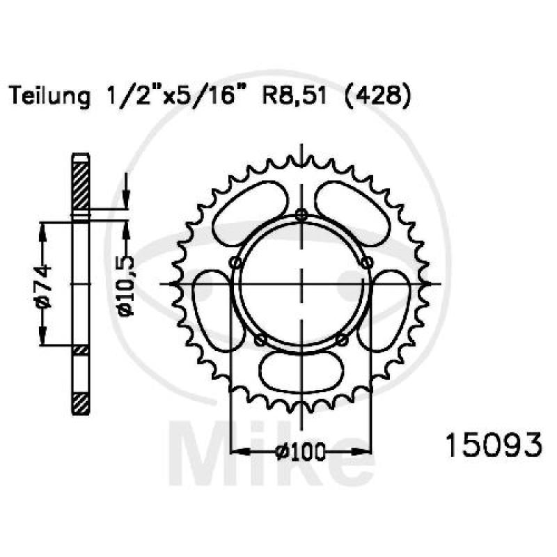 Kettenrad, 45Z, Teil.: 428, Innen Ø : 074, Lochkr.: 102