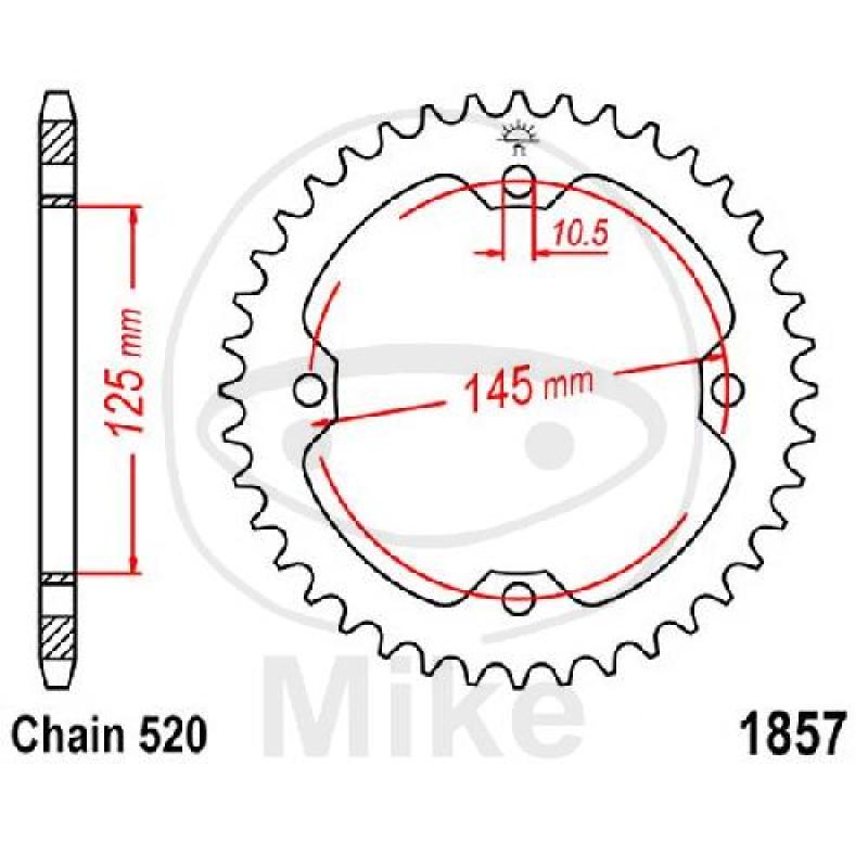 Kettenrad, 45Z, Teil.: 520, Innen Ø : 125, Lochkr.: 145
