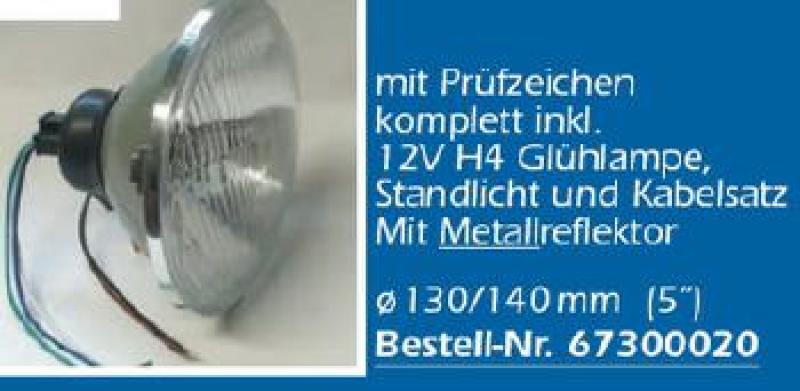 Scheinwerfereinsatz H4, ø130/140 mm (5”), mit Prüfzeichen