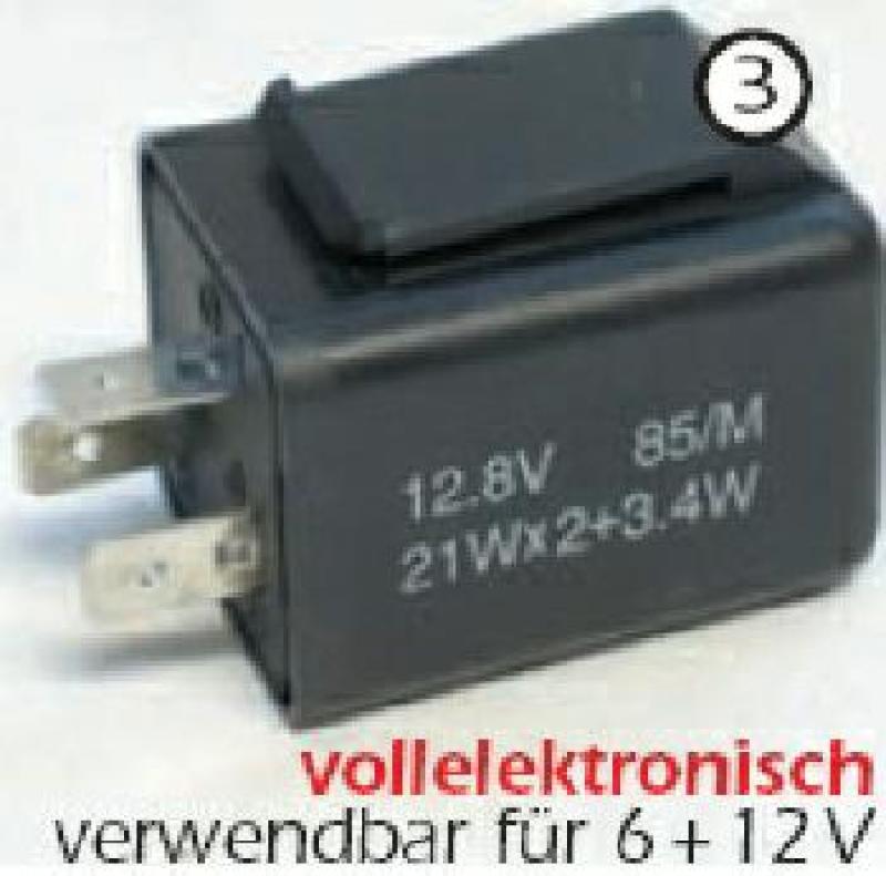 Blinkrelais, 3 Pol. 6/12V, vollelektronisch verwendbar für 6 + 12V