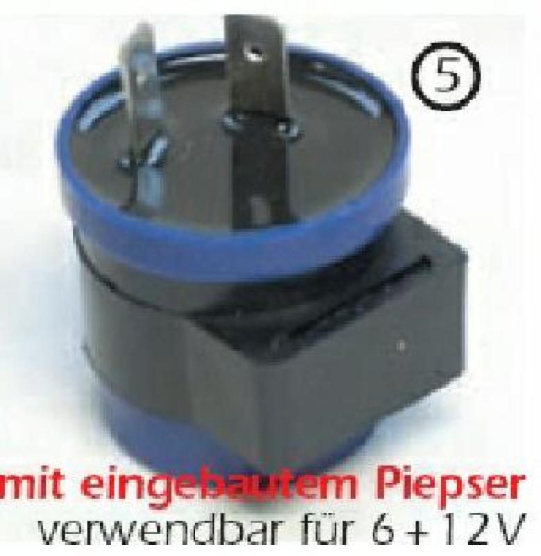 Blinkrelais, 2 Pol. 6/12V, mit eingebautem Piepser verwendbar für 6 + 12V