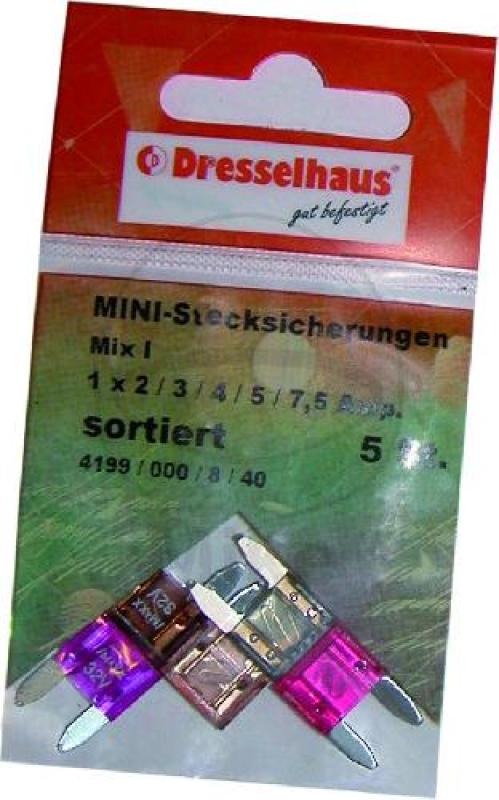 Mini-Sicherung, Sortiment 2A-7,5A, Pack., 5 Stück