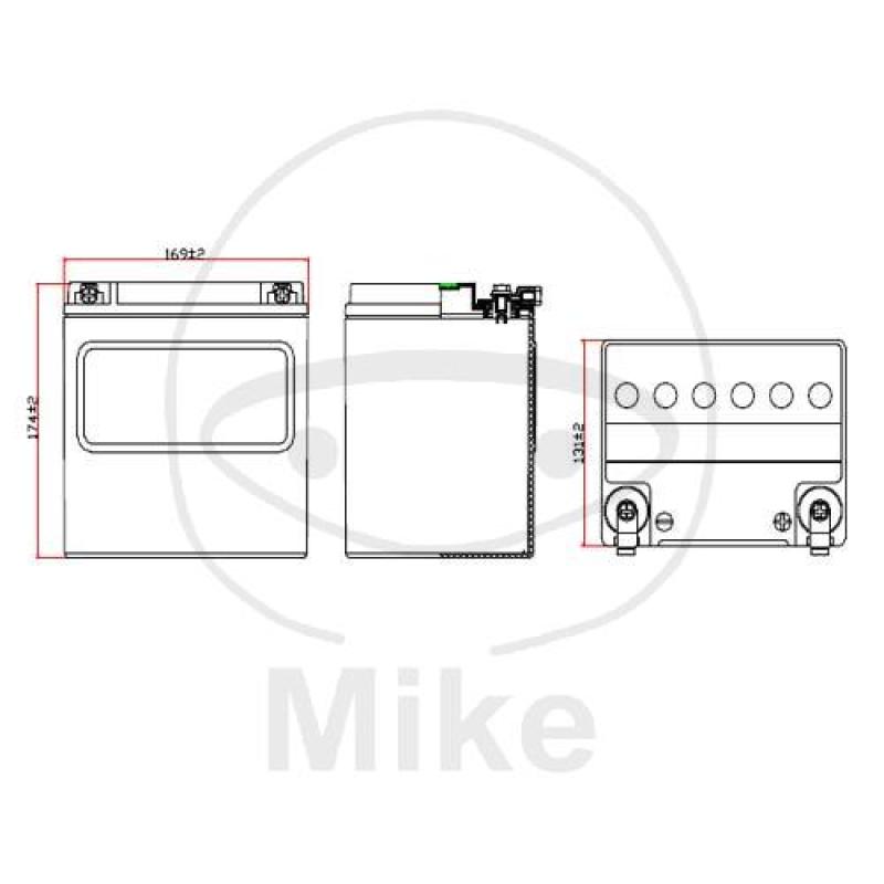 Motorradbatterie, JMT, wartungsfrei, VTB-2 V-Twin