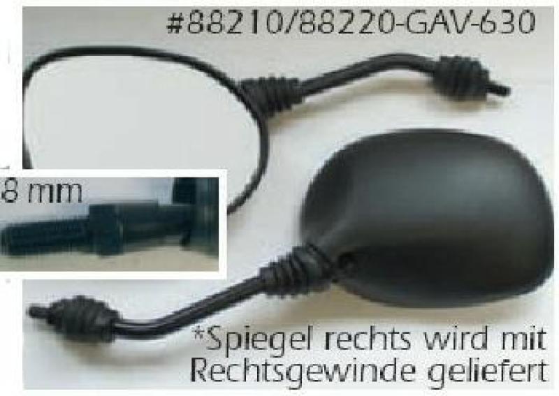 Rollerspiegel, rechts*, OEM Vergleichsnummer #88210/88220-GAV-630, 8 mm Gewinde